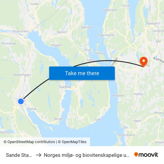 Sande Stasjon to Norges miljø- og biovitenskapelige universitet map