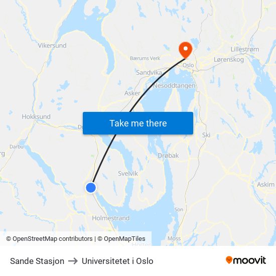 Sande Stasjon to Universitetet i Oslo map