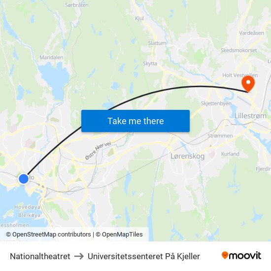 Nationaltheatret to Universitetssenteret På Kjeller map