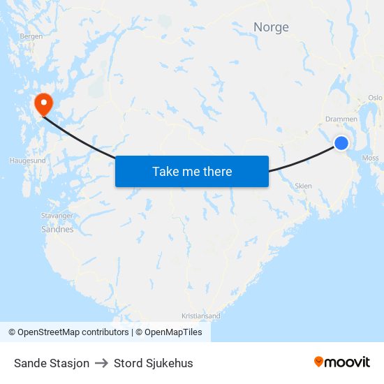 Sande Stasjon to Stord Sjukehus map