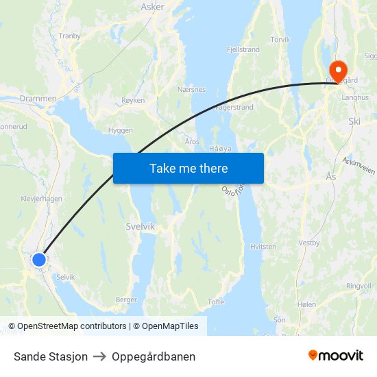 Sande Stasjon to Oppegårdbanen map