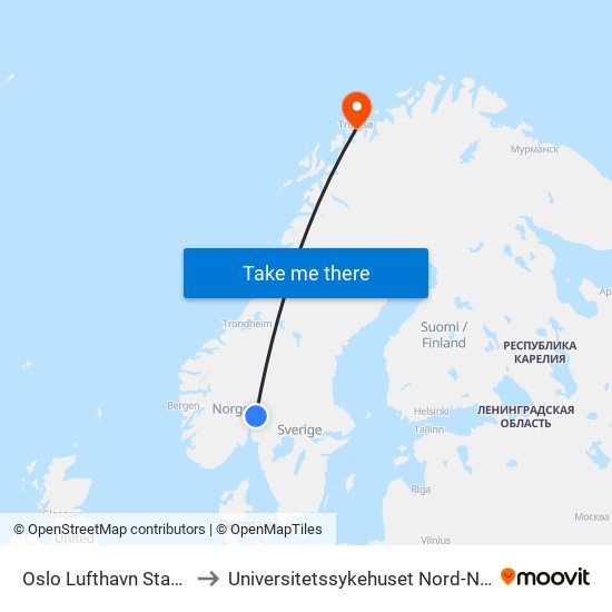 Oslo Lufthavn Stasjon to Universitetssykehuset Nord-Norge map