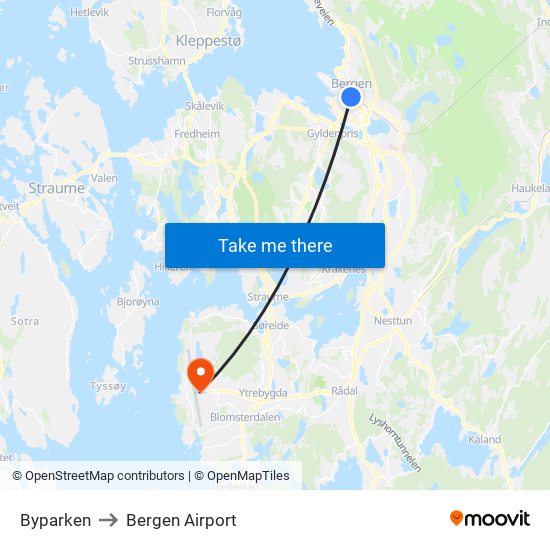 Byparken to Bergen Airport map