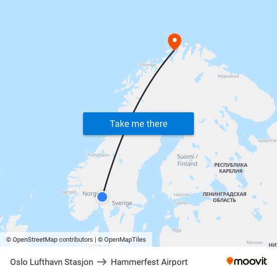 Oslo Lufthavn Stasjon to Hammerfest Airport map