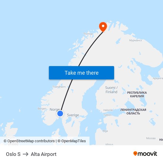 Oslo S to Alta Airport map