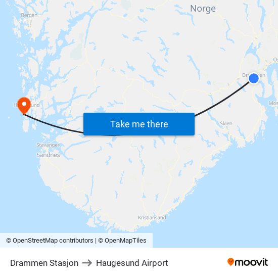 Drammen Stasjon to Haugesund Airport map