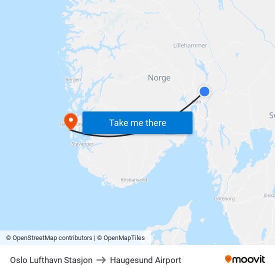 Oslo Lufthavn Stasjon to Haugesund Airport map