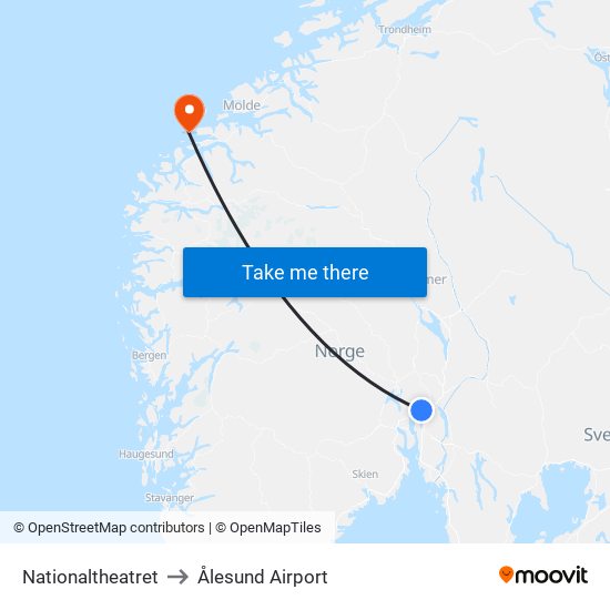 Nationaltheatret to Ålesund Airport map