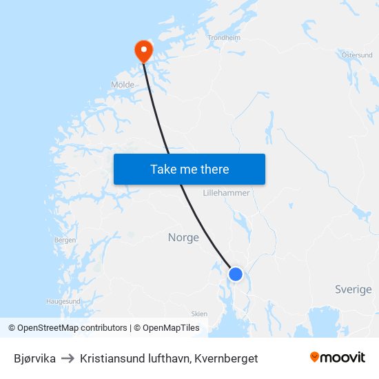 Bjørvika to Kristiansund lufthavn, Kvernberget map