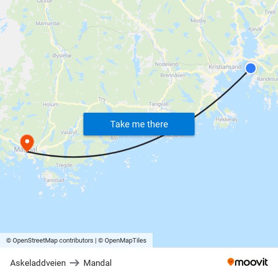 Askeladdveien to Mandal map