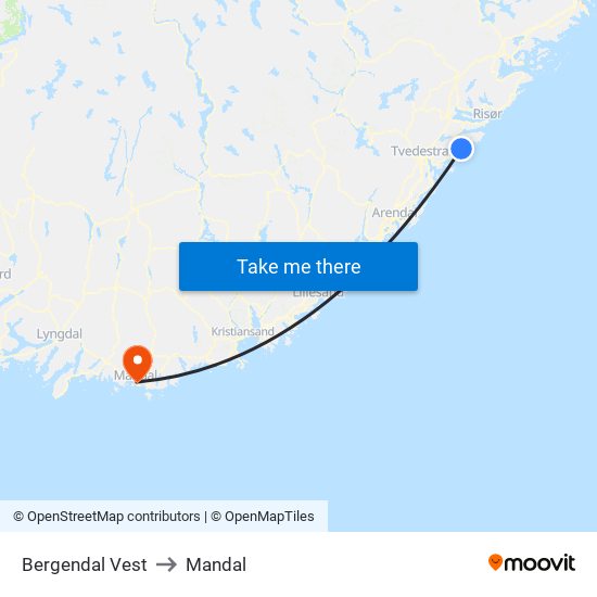 Bergendal Vest to Mandal map