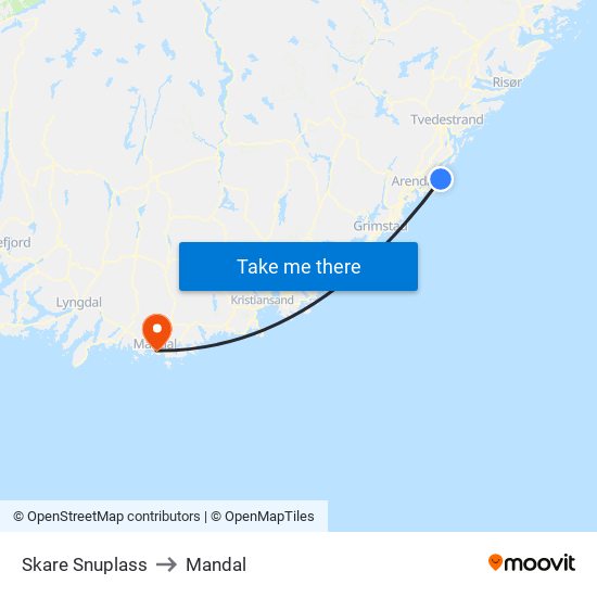 Skare Snuplass to Mandal map