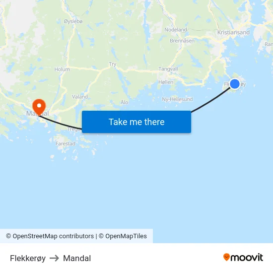 Flekkerøy to Mandal map
