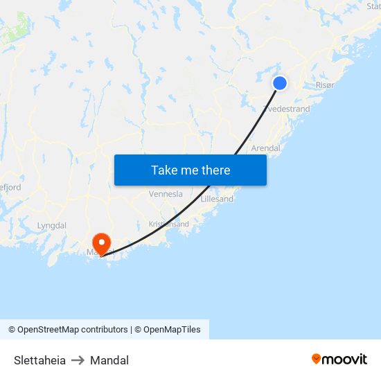Slettaheia to Mandal map