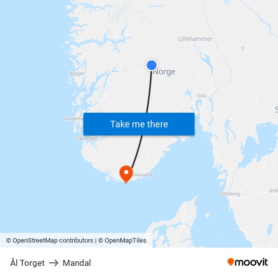 Ål Torget to Mandal map