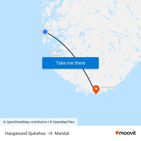 Haugesund Sjukehus to Mandal map