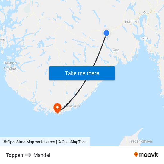 Toppen to Mandal map