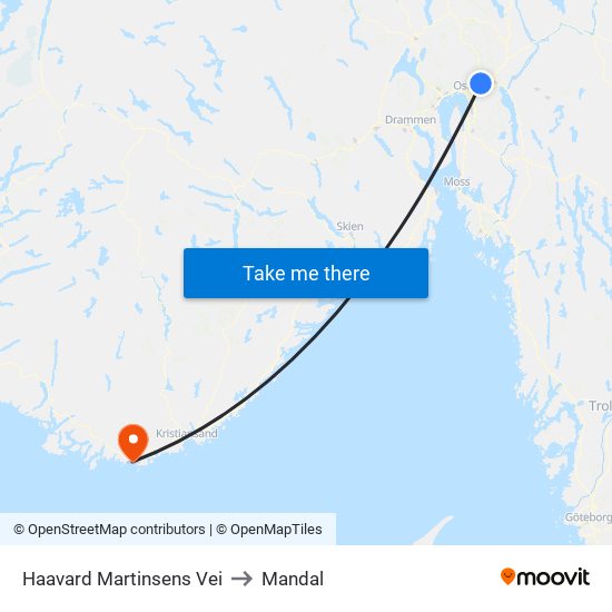 Haavard Martinsens Vei to Mandal map