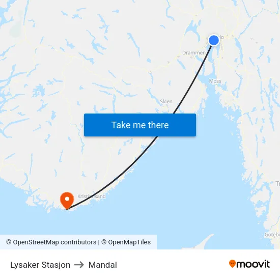 Lysaker Stasjon to Mandal map