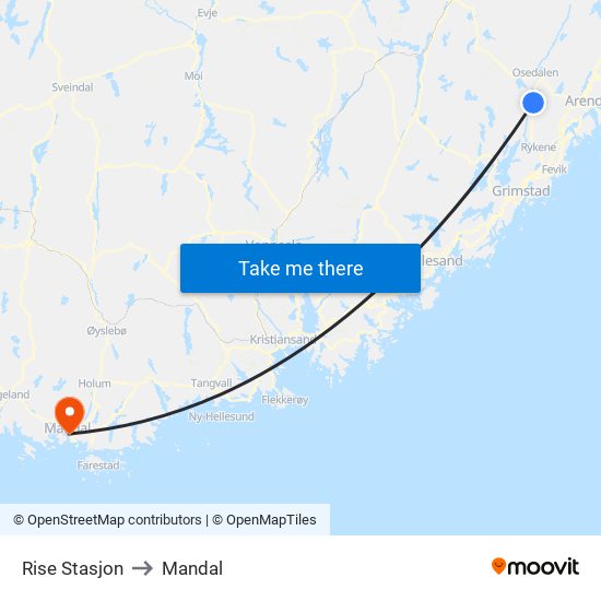 Rise Stasjon to Mandal map