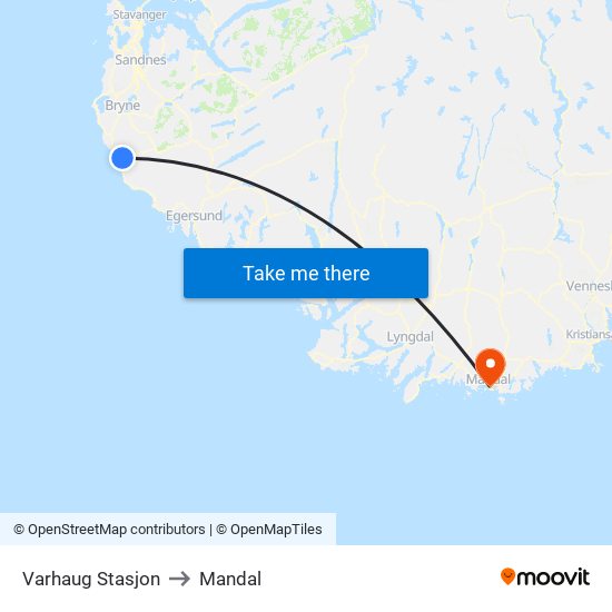 Varhaug Stasjon to Mandal map