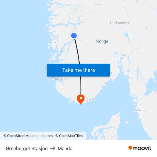 Ørneberget Stasjon to Mandal map