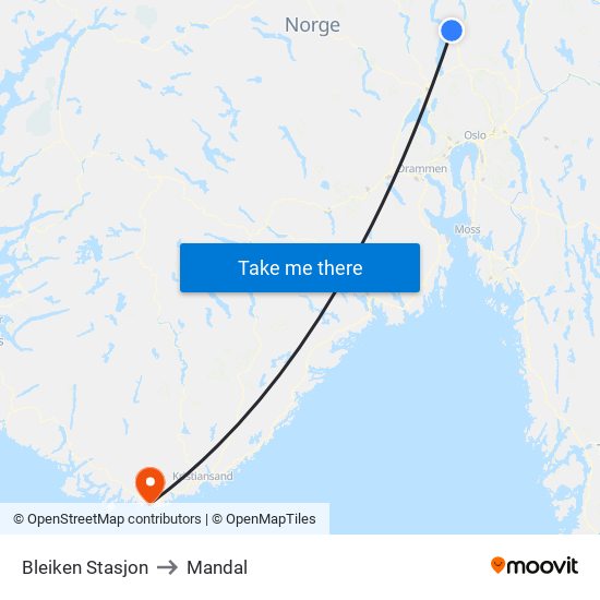 Bleiken Stasjon to Mandal map