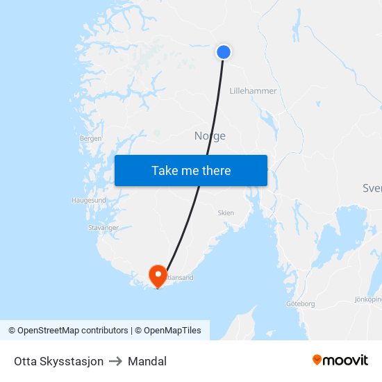 Otta Skysstasjon to Mandal map