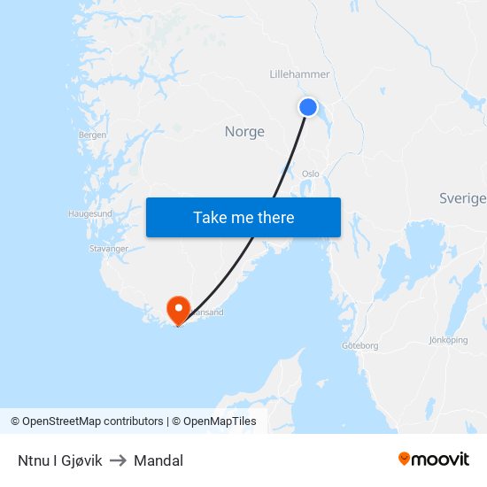 Ntnu I Gjøvik to Mandal map