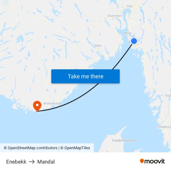 Enebekk to Mandal map