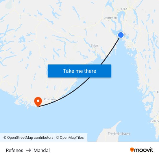 Refsnes to Mandal map