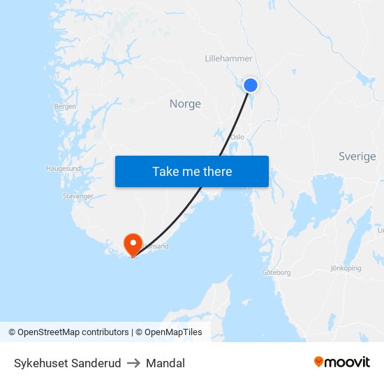 Sykehuset Sanderud to Mandal map