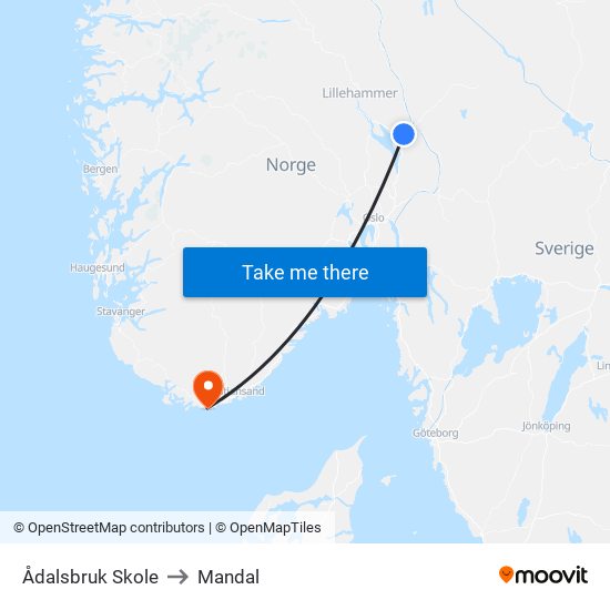 Ådalsbruk Skole to Mandal map