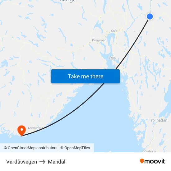 Vardåsvegen to Mandal map