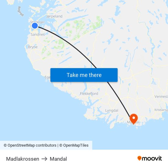 Madlakrossen to Mandal map