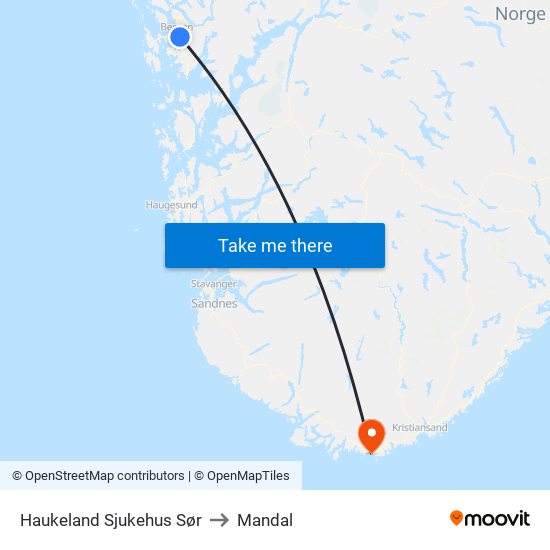 Haukeland Sjukehus Sør to Mandal map