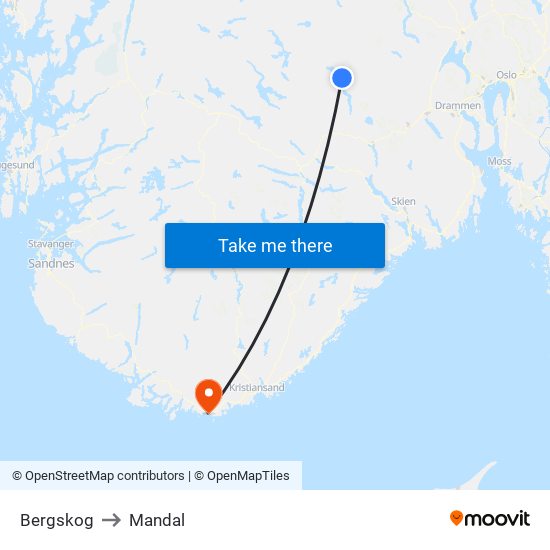 Bergskog to Mandal map