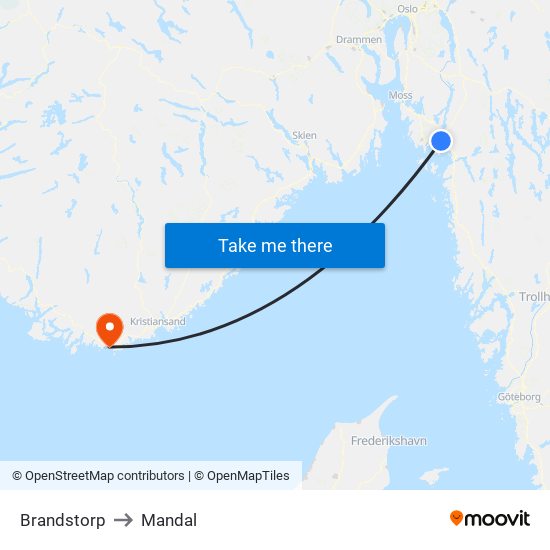 Brandstorp to Mandal map