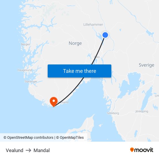 Vealund to Mandal map