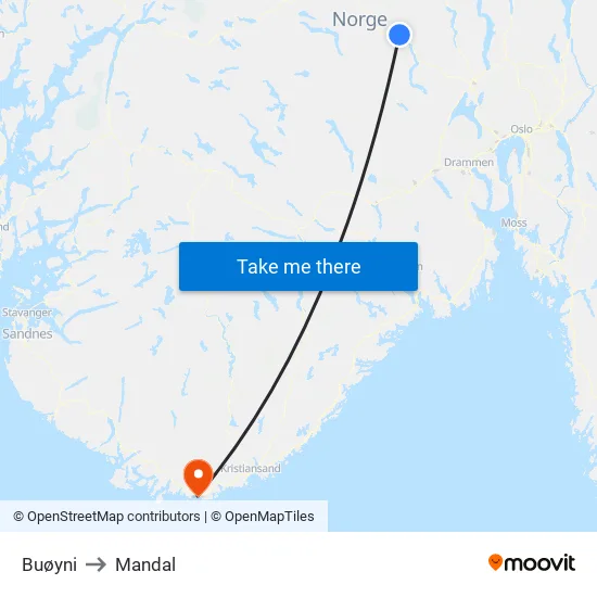 Buøyni to Mandal map
