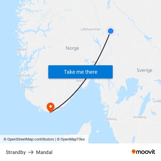 Strandby to Mandal map