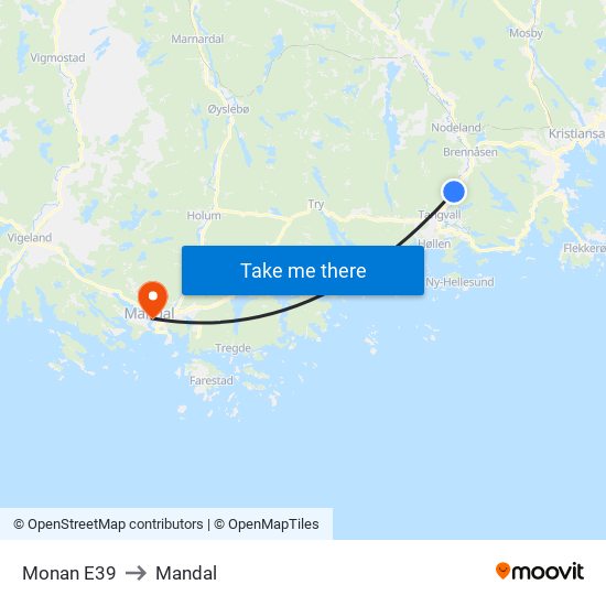 Monan E39 to Mandal map