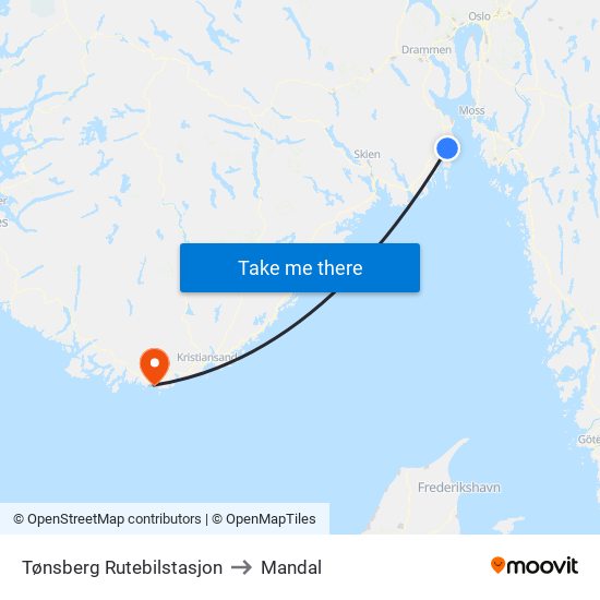 Tønsberg Rutebilstasjon to Mandal map