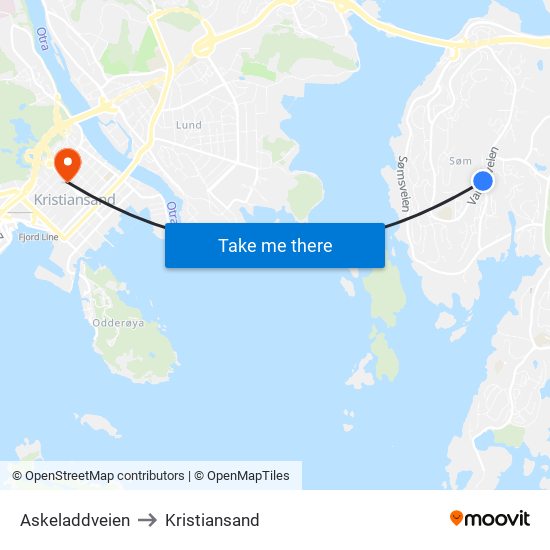 Askeladdveien to Kristiansand map