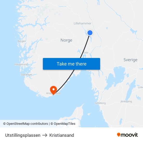 Utstillingsplassen to Kristiansand map
