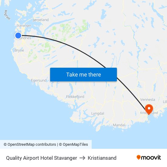 Quality Airport Hotel Stavanger to Kristiansand map