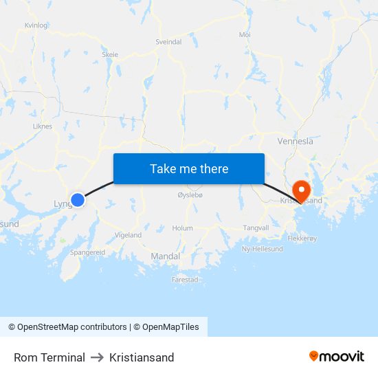 Rom Terminal to Kristiansand map