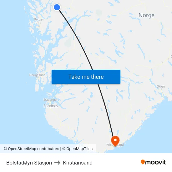 Bolstadøyri Stasjon to Kristiansand map