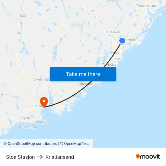 Stoa Stasjon to Kristiansand map