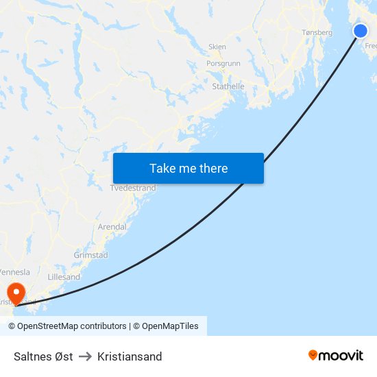 Saltnes Øst to Kristiansand map